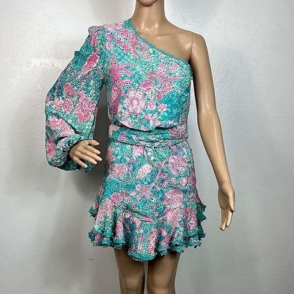 HEMANT & NANDITA Kefi One Shoulder Mini Dress in
Cyan Size S - Picture 5 of 13